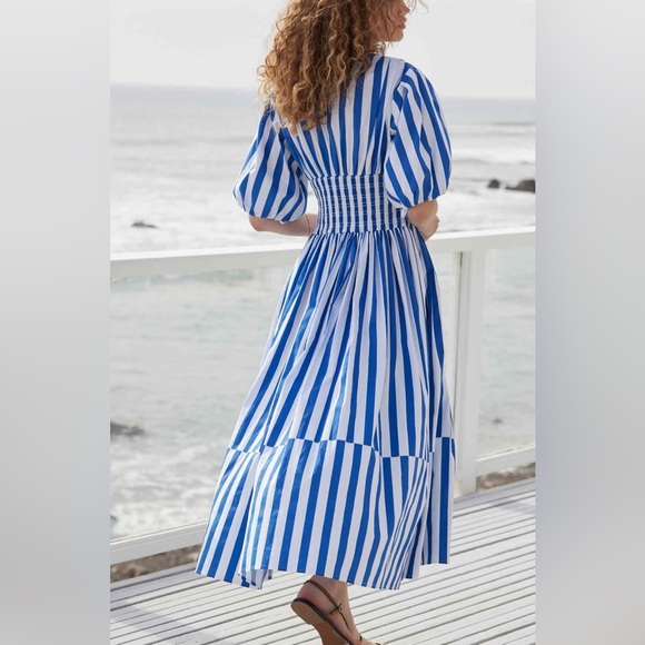 AYR The Puff Sleeve Midi Dress in Marais Blue Regatta Stripe Size S - Picture 3 of 12
